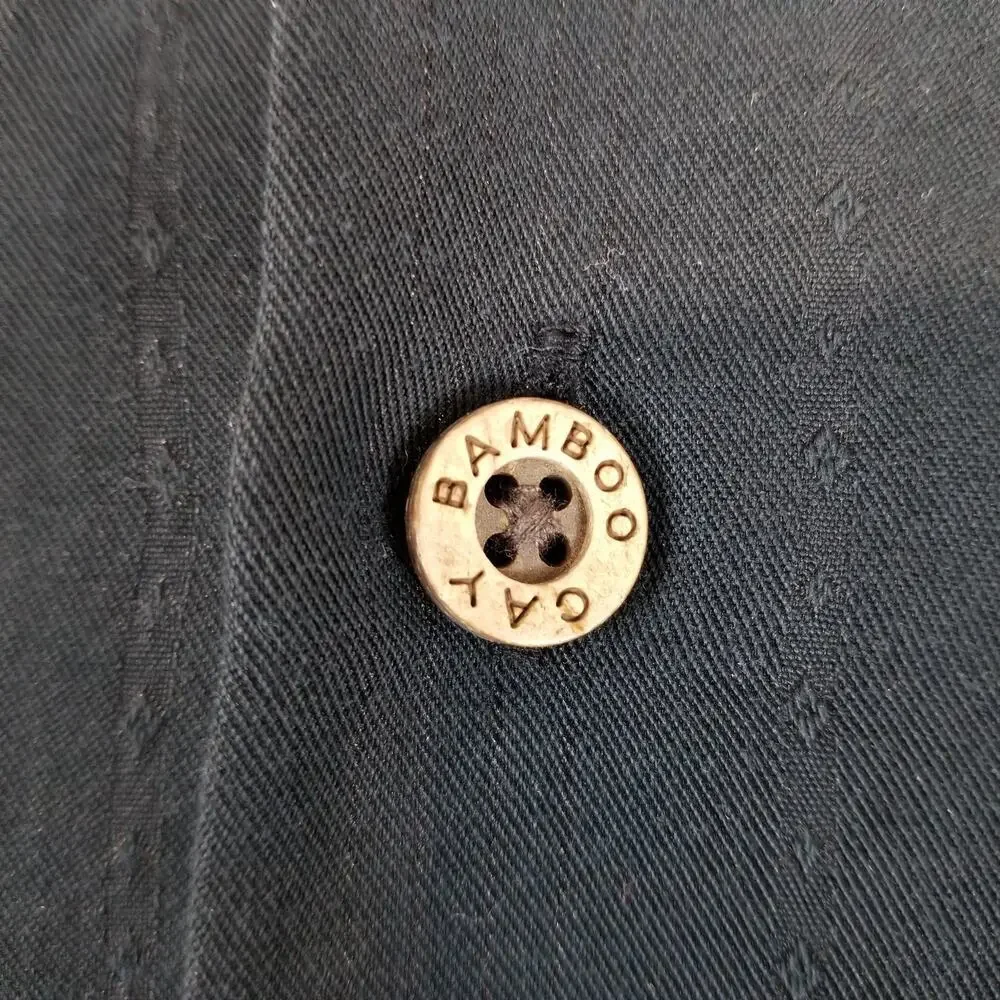 Bamboo Cay Shirt Mens Large Black Embroidered Bamboo Modal Button Up Camp Casual - Picture 5 of 10